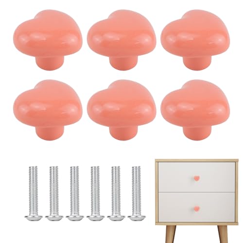 LuxStellar Lot de 6 boutons de meubles, en céramique, en forme de cœur, avec vis, pour chambre d'enfant et accessoires de maison (rose clair)