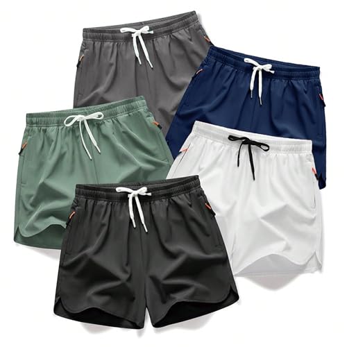 Men's Running Shorts 5 Inch Quick Dry Breathable with Pocket Adjustable Elastic Lace-Up Gym Gym Shorts Pack of 5