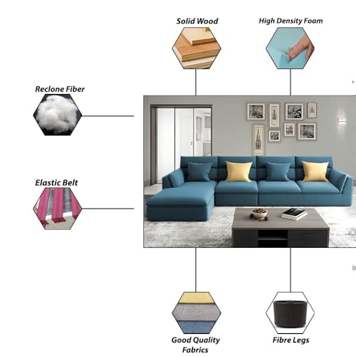 Image of Casaliving Delton LHS 6 Seater L Shape Sofa Set for Living Room (Turquise) Premium Fabric Sofa Set