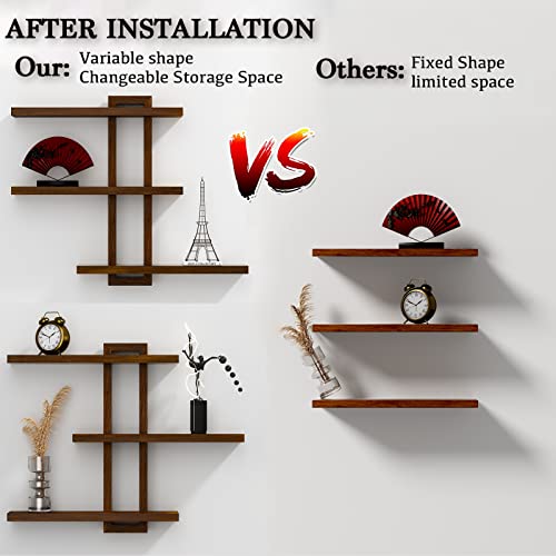 yaqew Variable Wood Floating Shelves Set of 3, Wall Cube Shelves 28.35" Max, Wall Shelves for Living Room Bathroom Bedroom - Light Walnut Color - 28.35" x 23" x 5.9" Max - Image 6