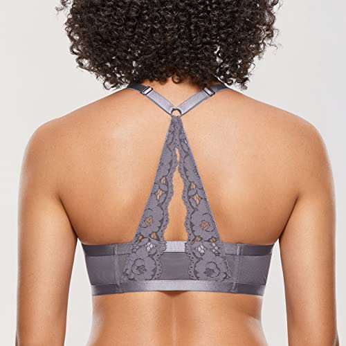 Image of DOBREVA Women's Front Closure Push Up Bra Underwire | Floral Lace, Racerback, Sexy, Cleavage, Padded, Plunge, Party, Date, Supportive