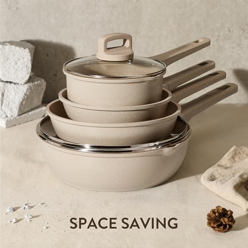 CAROTE 10Pcs Pots and Pans Set Nonstick, Induction Cookware Sets, NonStick Cooking Set, Kitchen Pots and Pans Set with Stay-Cool Handles, PFOA Free - Image 3