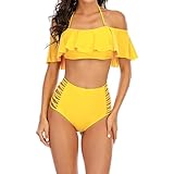 Yxzogd Women's Two Piece Swimsuit High Waisted Bottoms and Ruffle Off Shoulder Strappy Bikini Set Hawaiian Swim Beach Wear Yellow