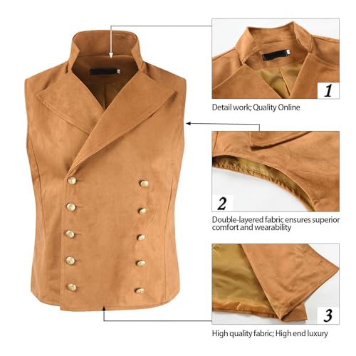Men's Faux Suede Fabric Vests Vintage Business Sleeveless Suit Jackets Stand Up Button Down Formal Vest2