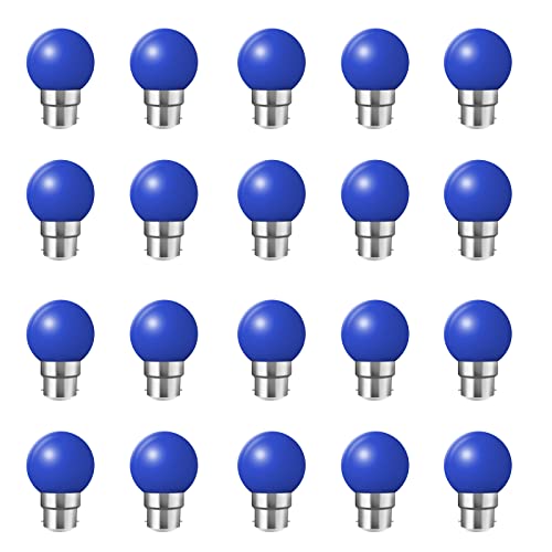 Coloured B22 Bayonet LED Small Golf Ball Bulbs,Fulighture Energy Saving Light Bulbs,2W=20W,for Outdoor Garden Patio,Halloween,Christmas Tree,Fairy Party Night Lights,20 Pack (Blue)