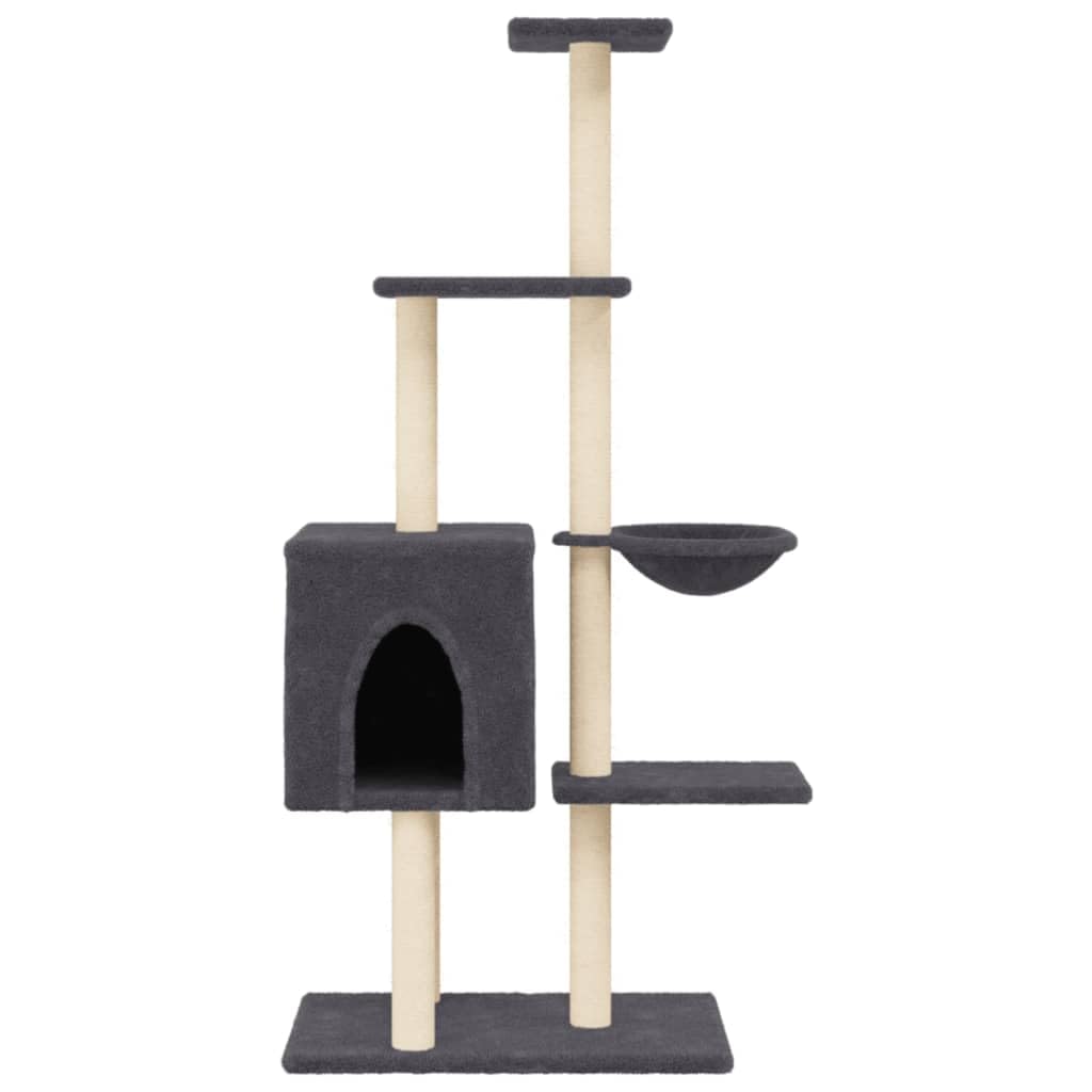 Homgoday Tiragraffi per gatti con tiragraffi in sisal, grigio scuro, 145 cm, torre tiragraffi multilivello con scala e condomini, centro attività per gatti da interno