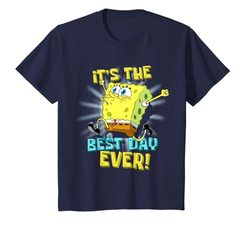 Spongebob It's The Best Day Ever! Birthday Kids Spongebob T-Shirt, Youth, Navy Blue, Large