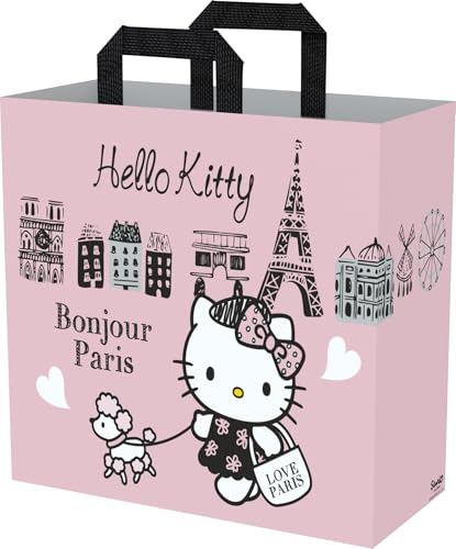 Konix Hello Kitty Bolsa shopper   Tamaño M 40 x 45 x 20 cm   Material reciclado   Diseño Bonjour Paris   Rosa