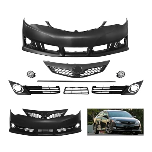 Front Bumper Cover Grille Set W/Fog Light & Cover Trim Compatible with 2012 2013 2014 Toyota Camry SE/SE Sport 5211906975 TO1000379 TO1200354 TO1036129