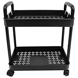 MAGICLULU Rollbarer 2 lagiger Aufbewahrungswagen aus Pp mit Haken Großer Stauraum und 360° Drehfunktion für Küche und Büro Belastbar bis 50 Kg Schwarz Zufällige Farbe
