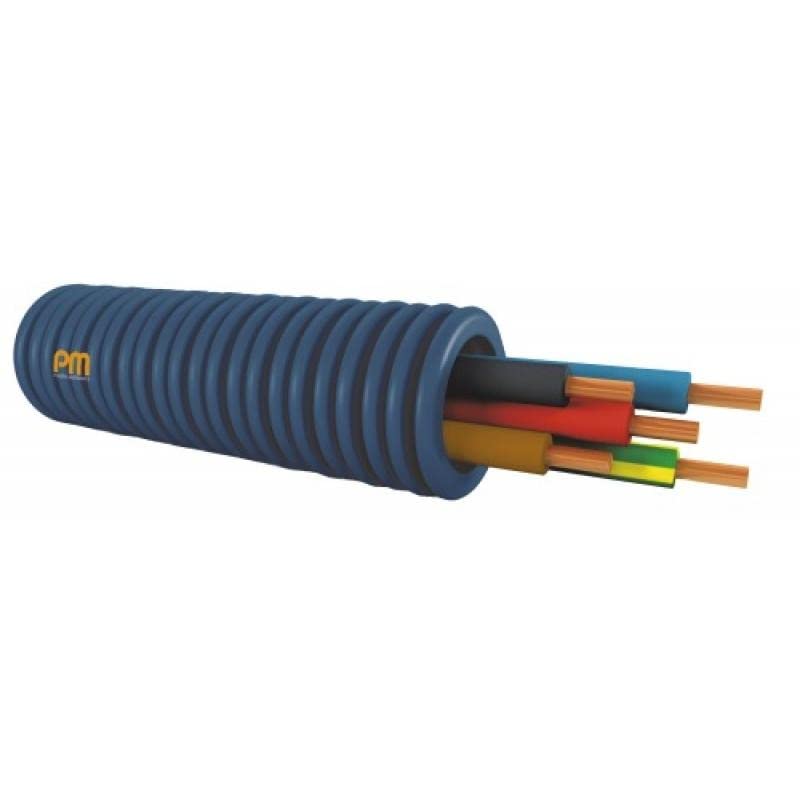 Gaine Électrique Précâblée 3x25 mm² Ø 16 mm H07VU Bleu/Noir/Vert/Jaune Couronne 100 m