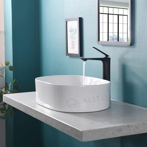 Image of QUALITO Table Top Wash Basin for Bathroom, Living Room, Hall, Dinning Room | Countertop /Over Counter Ceramic Vessel Sink /Basin | Glossy Finish Table Top Wash Basin (White, 20x13x5 Inch)