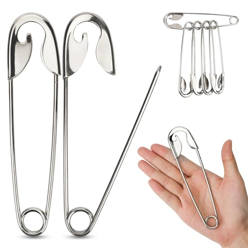 LETORIA 5 Pcs 5.5 Inch Heavy Duty Safety Pins for Thick Fabric Stainless Steel Jumbo Extra Large Safety Pins Big Giant for Clothes Blankets Crafts and Decorations Outdoor (Silver)