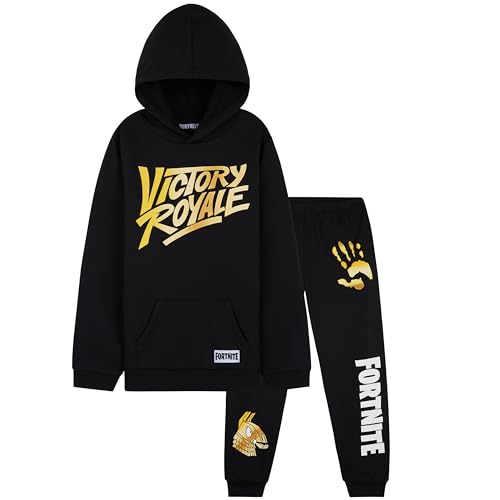 Fortnite Tracksuit Set for Boys Teens 2-Pc Hoodie & Joggers Pullover Sweatshirt with Kangaroo Pocket Gamer Gifts for Boys (14-15 Years Black/Yellow)