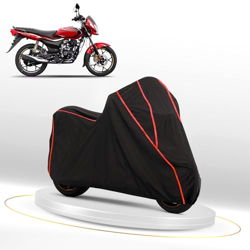 Image of Waterproof Bike Cover for Bajaj Platina | Dustproof, UV Heat Resistant & Windproof with Full Bottom Elastic, Heavy Duty Triple Stitched - Black Polyester