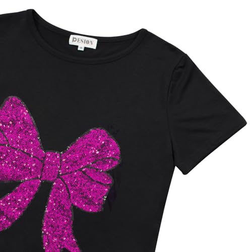Image of PESION Womens Short Sleeve T-Shirt Sequined Tops O-Neck Funny Graphic Tees Blouse
