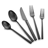 Kelenfer Stainless Steel Flatware Set Hand Forged 18/10 Silverware Set Matte Black Cutlery Set with Cuboid Handle Matte Finished 20 Pieces Home Event Use Wedding Housewarming Gift Service for 4