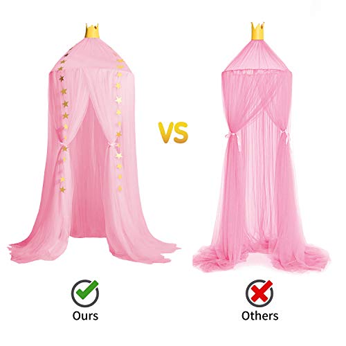 Image of Jolitac Princess Bed Canopy, Room Decor Round Lace Mosquito Net Play Tent Reading Nook Canopies Yarn Dome Netting Castle (Rose)