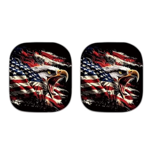 Image of Car Windshield Sun Shade Foldable 2pcs Cool Eagle Ameican Flag Automotive Front Window Sunshade Protector Accessories for Car Truck SUV Auto Sun Heat and UV Rays Blocker