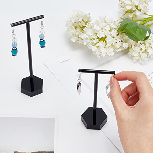 FINGERINSPIRE 2Pcs Acrylic Earrings Stand Holder T-Shape with Holes Ear Studs Display Rack Jewelry Organizer Earring Retail Display Photography Props(Black-Hexagon Base - Image 3