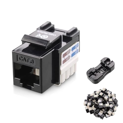 Cable Matters [UL Listed] 50-Pack 10Gbps Cat6 Keystone Jacks, RJ45 Keystone Jack, Ethernet Keystone Jack in Black with Keystone Punch-Down Stand for Patch Panel and Wall Plate