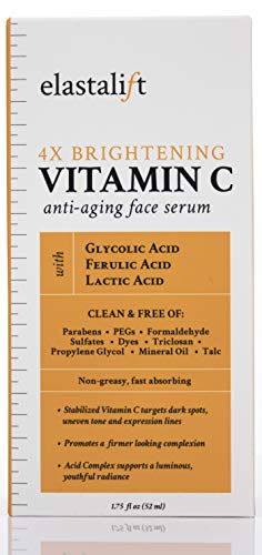 Elastalift-Vitamin-C-Serum-for-Age-Spots-Wrinkles-Expression-Lines-Anti-Aging-Serum-wVitamin-C-Hyaluronic-Acid-brightens-skin-helps-promote-a-healthier-skin-complexion-Two-175-Fl-Oz Elastalift Vitamin C Facial Serum For Age Spots, Wrinkles, & Expression Lines. Anti-Aging Face Serum W/Vitamin C & Hyaluronic Acid Brightens Skin To Promote Healthier Skin Complexion (2-Pack)