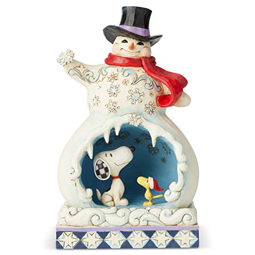 Enesco Peanuts by Jim Shore Snowman with Snoopy Scene Lit Figurine, 9.5 Inch, Multicolor