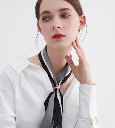 Image of Shell Pearl Ball Silk Scarf Ring Brooch for Women Dainty Circle Layer Shawl Scarves Buckle Wrap Clasp Clip Rings Size 7 Brooches Fashion Dress Accessories Wedding Holiday Jewelry