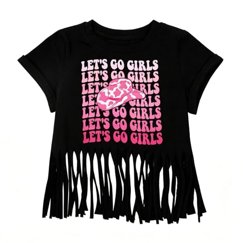 Image of Girls Western Shirt Toddler Tassels Cowgirl T-Shirt Im The Problem Country Concert Shirts Summer Short Sleeve Top
