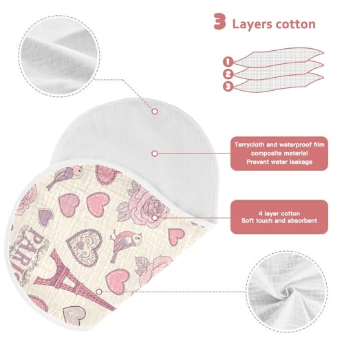 J JOYSAY Paris Love Flowers Beige Baby Burp Cloths for Boys Girls Large 22''x11'' Cotton 4 Layer Baby Must Haves for Spit Up one sizex43