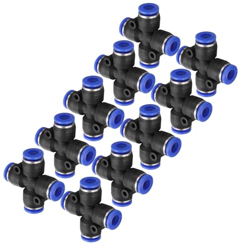 uxcell 10pcs Inline Manifold Union Fitting 6mm(15/64") OD 4 Ways Plastic Pneumatic Push to Connect Tube Fittings Push Lock Quick Release Connectors