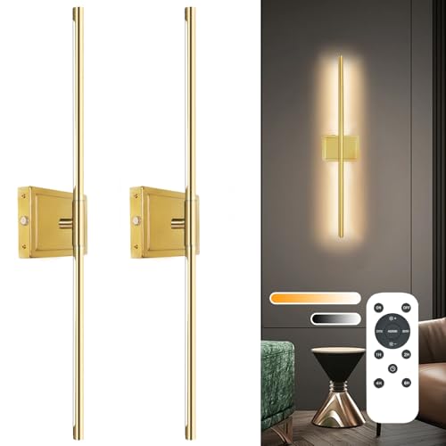 Image of Wall Sconces Set of 2 Battery Operated, 8000mAh USB Rechargeable Wall Sconce with Remote Control, 360Rotate Dimmable 3000K-6000K LED Dimmable Picture Lamp for Living Room, Bedroom, Hallway (32inch)