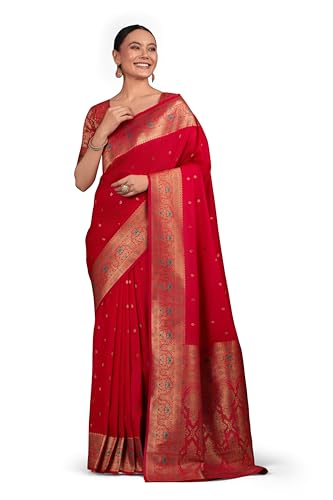 Image of Monjolika Fashion Women's Pure Kanjivaram Style Banarasi Soft Silk Saree With Blouse For Wedding