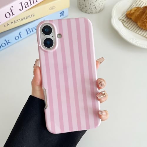 Étui iPhone 16 Plus Flexible Rose à Rayures et Finition Brillante