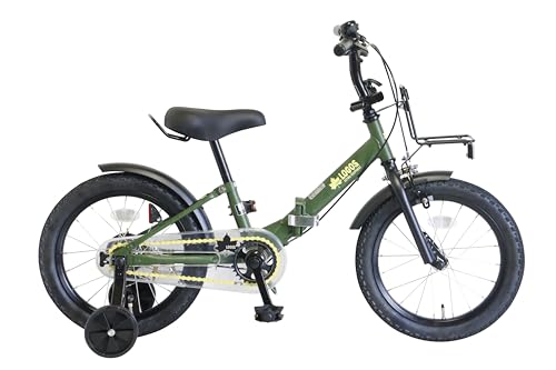 LOGOS(ロゴス) 16インチ 折りたたみ 幼児 子供用 自転車 (補助輪&一本スタンドセット付) (カーキ)