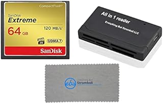 Canon EOS 5D Mark IV CompactFlash Memory Card SanDisk Extreme 64GB works with Mark III Digital DSLR Camera HD UDMA 7 (SDCFXSB-064G-G46) with Everything But Stromboli Microfiber Cloth and Combo Reader