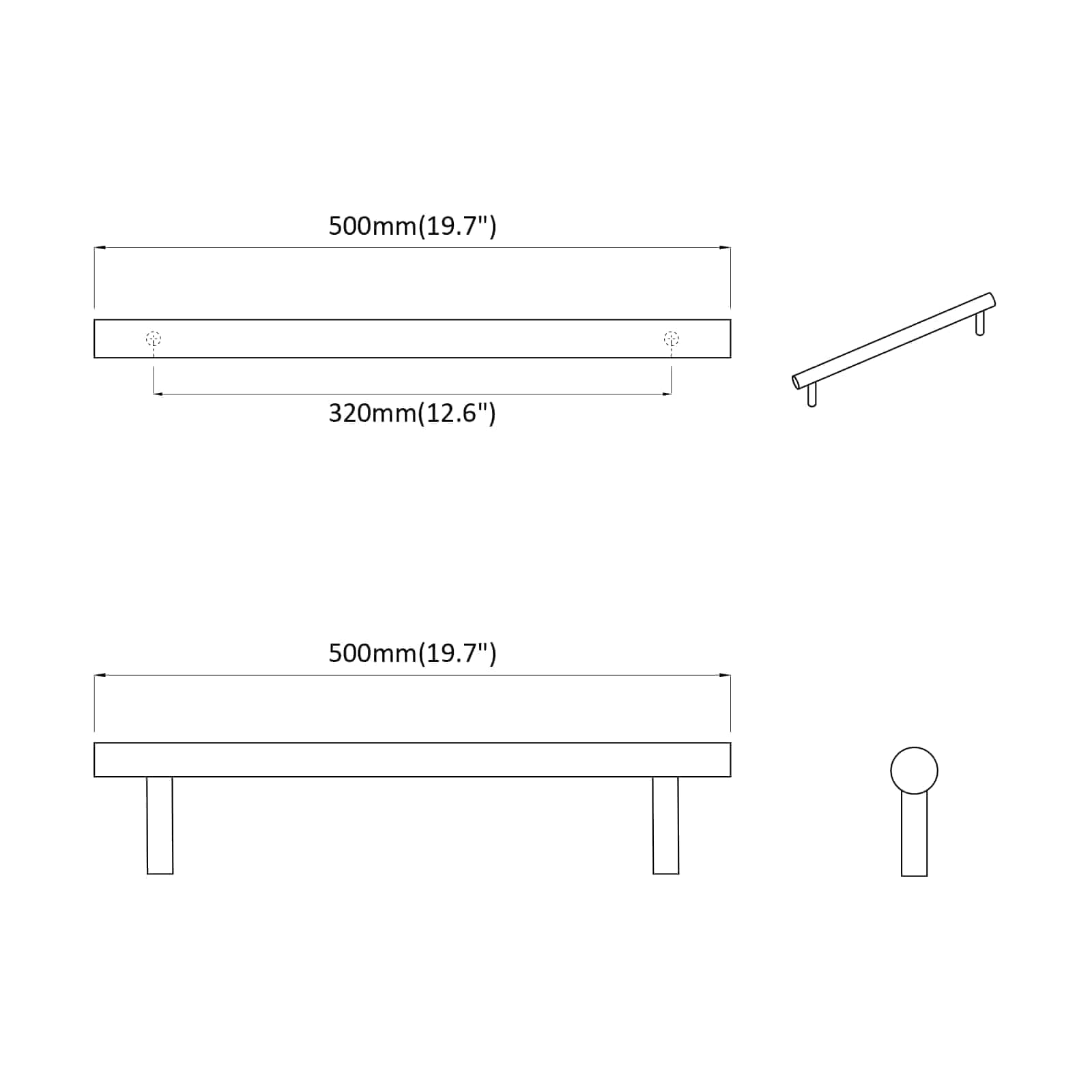 Griff aus Stahl Silber 500 mm 12 Stück, Möbelgriff für Schrank, Küchengriff, Schubladengriff, Türgriff, Kommodengriff, vielseitig für Küche, Bad, Wohnzimmer, Flur, Garderobe, Sideboard