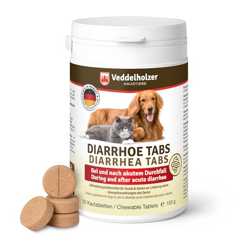 Veddelholzer 50 Diarrhoe Kautabletten Diät Ergänzungsmittel für Hunde & Katzen mit Präbiotika & pflanzlichen Inhaltsstoffen Unterstützung bei akutem Durchfall und danach Schonend für Magen & Darm