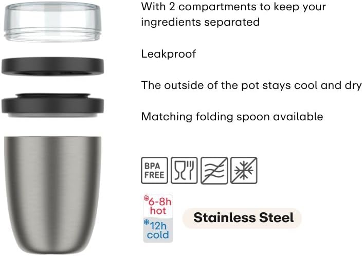 Mepal - Ellipse Thermal Container - Thermal Lunch Pot - Practical Yoghurt Cup & Soup Cup to Take Away - 6-8 Hours Hot & Cold for 12 Hours - 500 + 200 ml - Vivid Blue