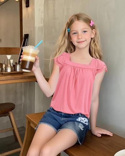 Image of KEREDA Girls Short Sleeve Shirts Summer Tops Girls Clothes 5-14 Years