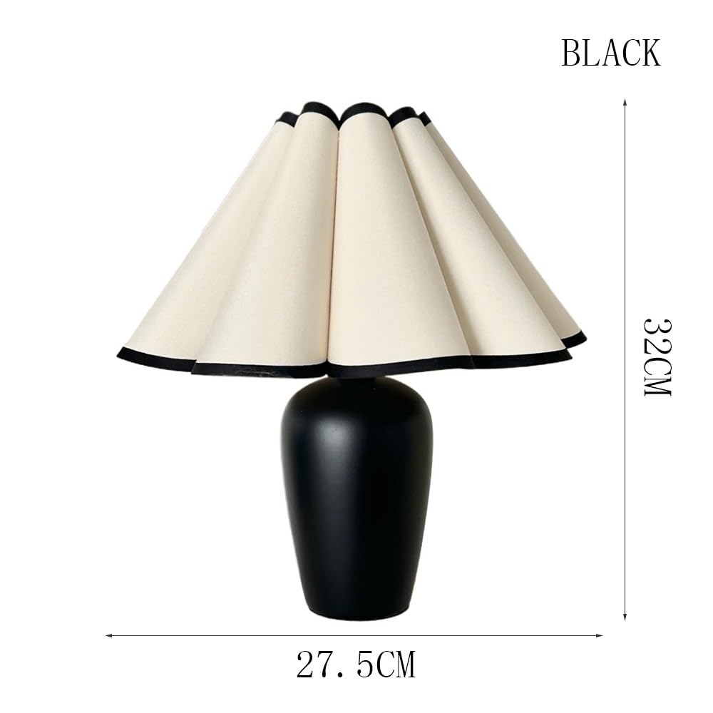 Affascinante Lampada da tavolo vintage in stile rustico francese plissettato, lampada da comodino for camera da letto, soggiorno, paralume in tessuto a LED Arredamento per la casa(Nero)