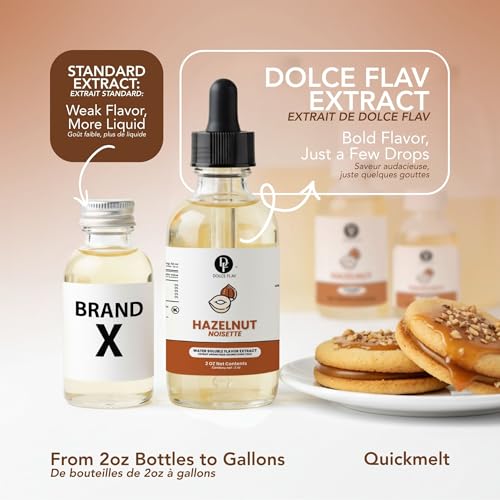 Image of Dolce Flav Natural Hazelnut Extract - 2 Ounce Water-Soluble Kosher, Sugar-Free, Premium Coffee & Baking Flavoring for Lattes, Biscotti & Frosting, Includes Measured Dropper