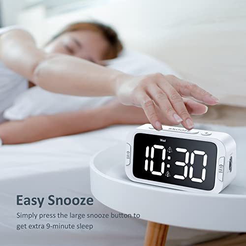 Odokee UE218-WHITE Digital Dual Alarm Clock For Bedroom, Easy To Set, 0-100% Dimmer, Usb Charger, 5 Sound Adjustable Volume, Weekday/Weekend Mode, Snooze, 12/24Hr, Battery Backup, Compact Clock For Bedside thumb #5