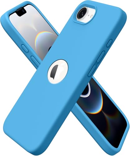 Image of Elzzi Microfiber Logo Cut Cover Compatible for iPhone 16e /17e Case Liquid Silicone Cases Full Body 4 Layer Protective Covers Shockproof Back Cover with High Raised Camera Lips (6.1 inch, Aqua Blue)