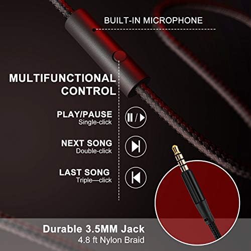 LORELEI X8 Over-Ear Wired Headphones with Microphone with 1.45m-Tangle-Free Nylon Line&3.5mm Plug,Lightweight Foldable & Portable Headphones for Smartphone,Tablet,Computer,Mp3/4(Black-red) 5