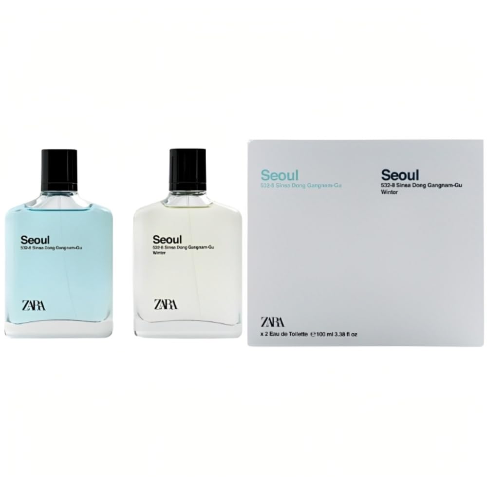 Zara Seoul + Seoul Winter Perfume for Men Fresh & Sporty Fragrance Duo with Mandarin Ylang-Ylang Woods & Amber Eau de Toilette EDT 2 x 100ml (3.38 fl. oz)