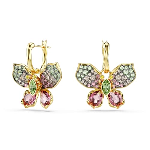 Swarovski Idyllia drop earrings, Mixed cuts, Pavé, Butterfly, Multicolored, Mixed metal finish