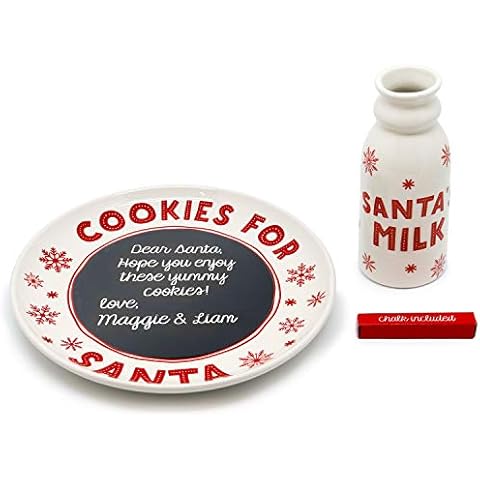 tiny ideas Santa’s Cookie and Milk Plate Set, Chalkboard Personalized Message for Santa Plate and Milk Jug Holiday Tradition Gift Set, Christmas Gift For Kids, Christmas Eve Tradition Play Set Cover