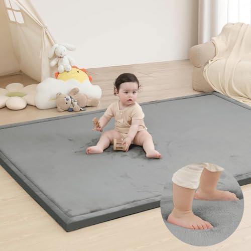 Image of Huloo Sleep Large 79 inchx110 inch Baby Activity Play Mat for Floor (Dark Gray)