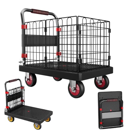 Camión de plataforma plegable resistente con cesta extraíble, carrito portátil para almacén, mercado, mudanza y fácil transporte, capacidad de 500 libras